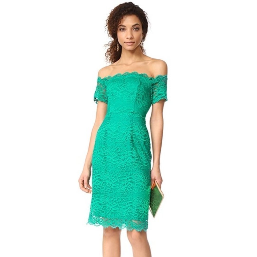 BB Dakota moreen off shoulder green lace dress